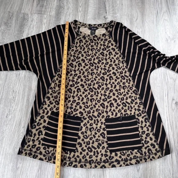 Ali Miles Tunic Shirt Womens M leopard Print Striped Ribbed Raglan Sleeve Pocket - Picture 7 of 9